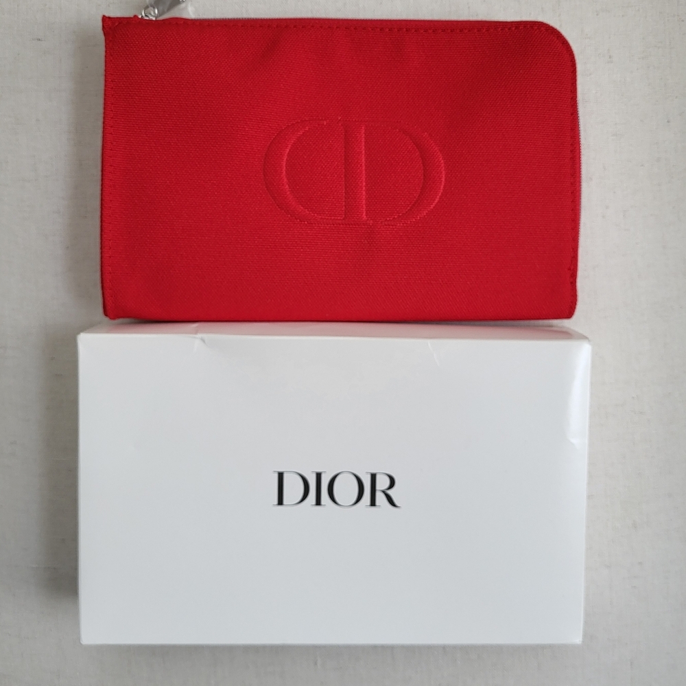 Dior Red Makeup Bag Case Clutch Pouch with Box